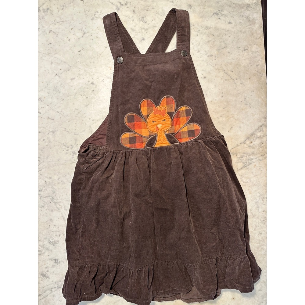 Gymboree Girls Brown Corduroy Turkey Plaid Jumper Dress Size 12 Thanksgiving